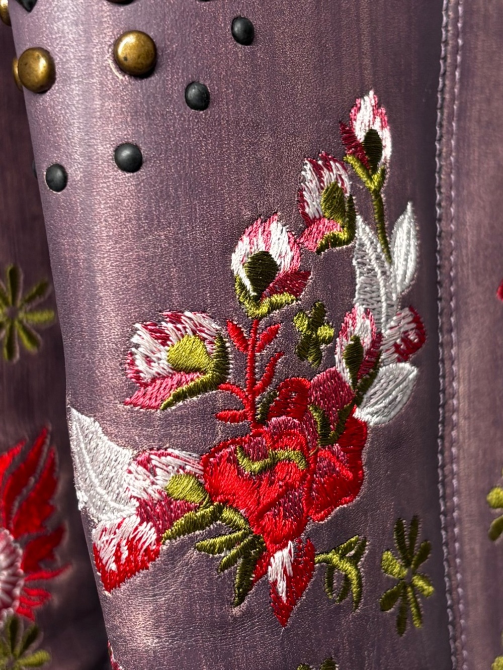 Dingo Lavender Floral Embroidered Leather Cowboy Boots Studded Western Size 6 - Picture 6 of 16